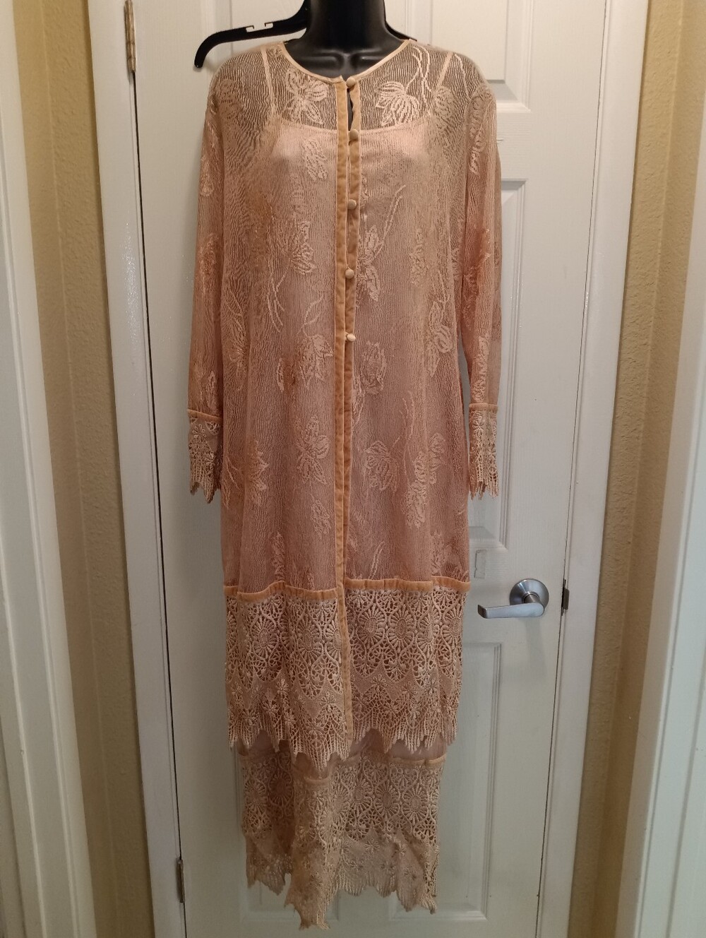 Vintage Sue Wong Blush Lace 2 Pc Duster And Lace Hem Dress Set Sm